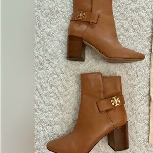 Tory Burch Brown Leather Kira Heeled Ankle Boots